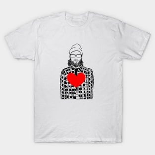 Stylish guy in a hat with big heart T-Shirt